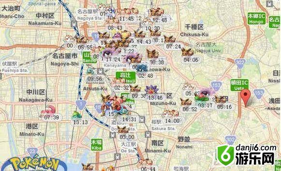 《pokemon go》日本名古屋精灵分布图