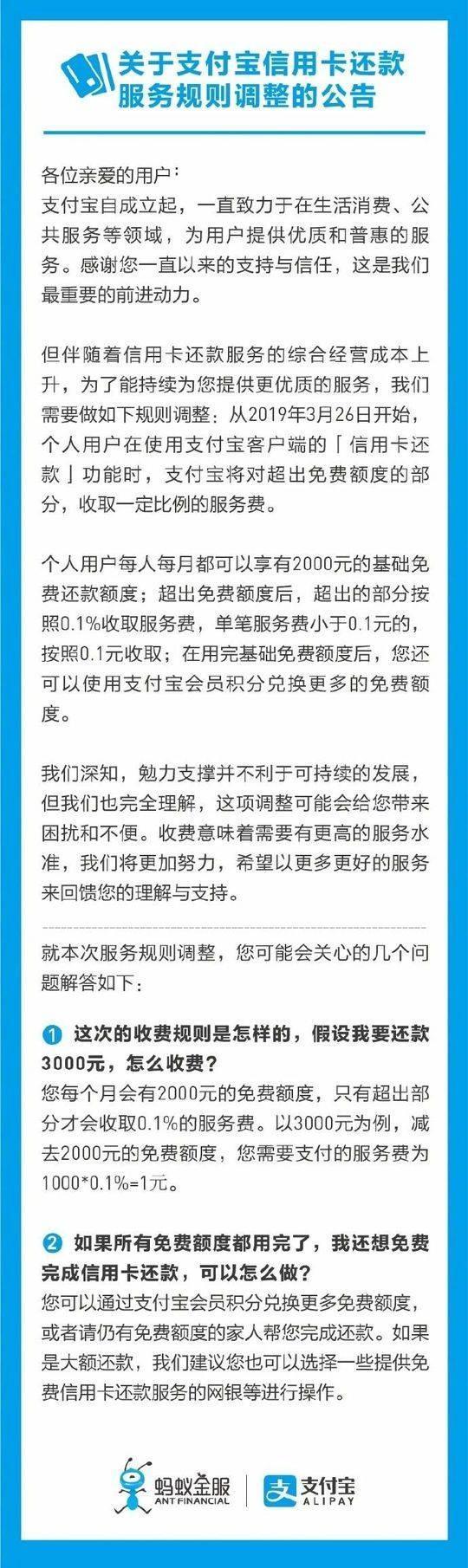 支付宝还款收费