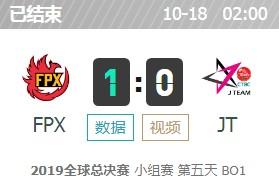 LOLS9全球总决赛10月18日小组赛FPX vs JT比赛视频