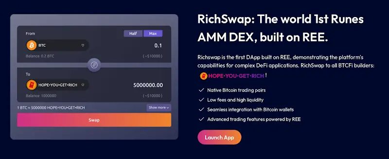 首个 Bitcoin 可编程性扩展协议 REE 及其生态应用 RichSwap 正式上线，开启 Bitcoin 智能合约时代