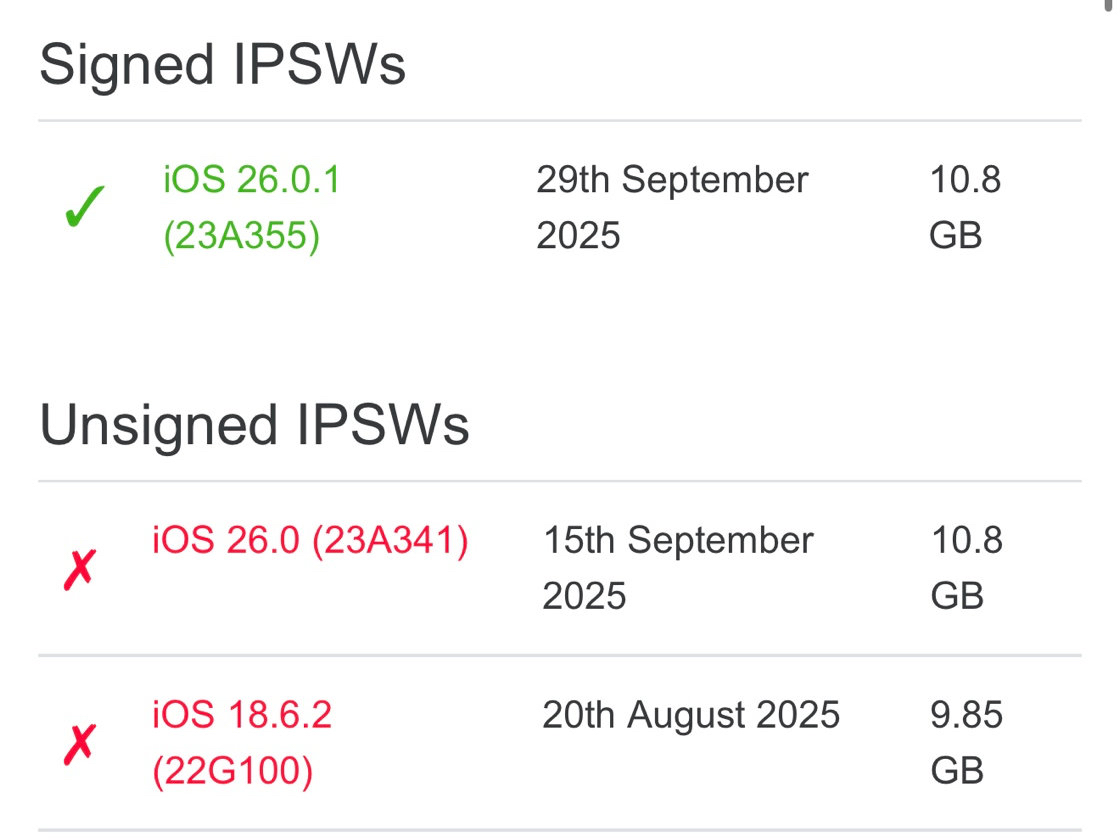苹果关闭 iOS / iPadOS 26 验证通道,iPhone 17 系列等升级 26.0.1 后无“后悔药”